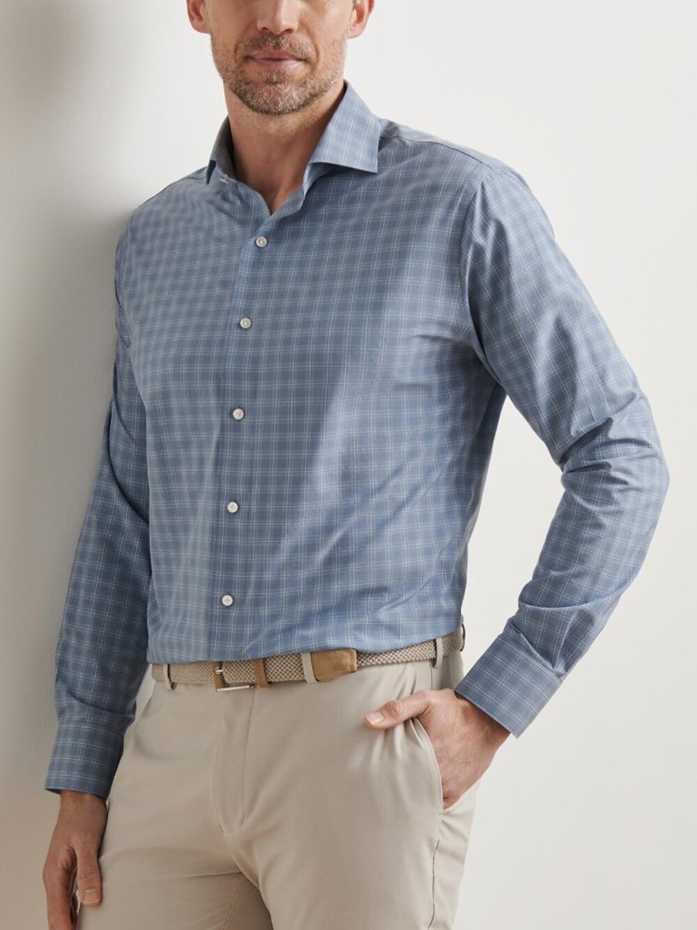 NWT Peter Millar Men's Rain Cloud Reese Performance Poplin Sport Shirt (Medium)